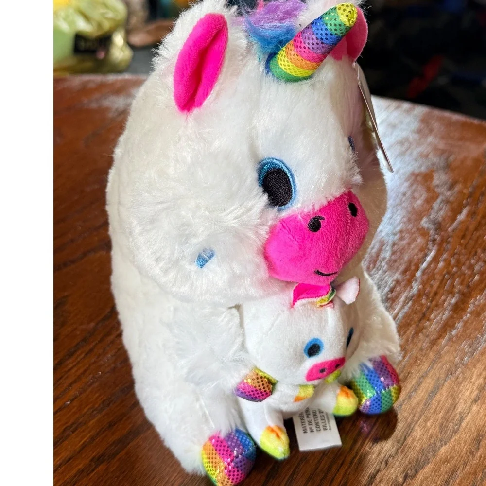 Redemption Plus White Plush Unicorn with Baby Rainbow Accents 8 Inch Kitschy